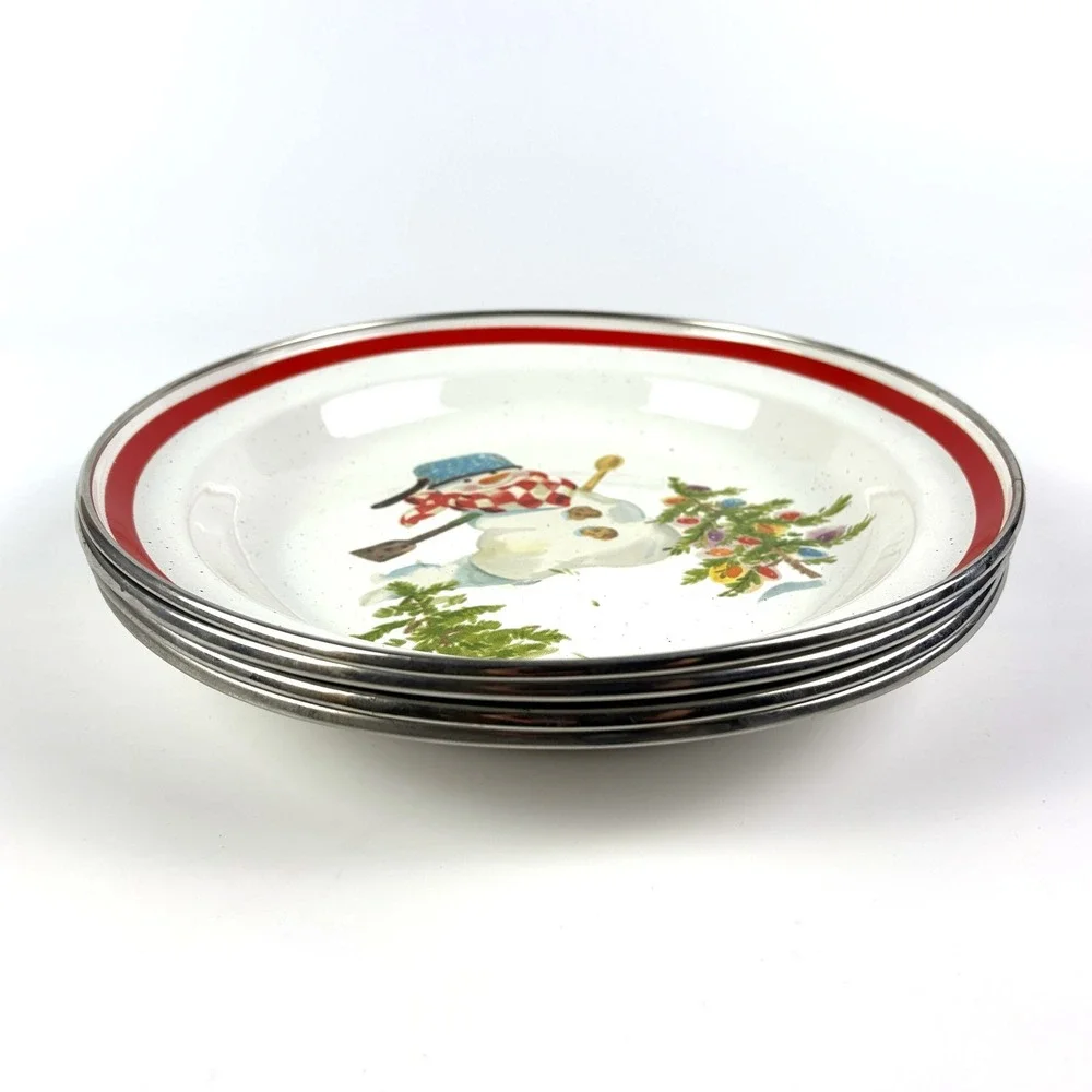 VTG Set of 4 Hallmark Mitford Percy Snowman Pie Cookie Salad Plate Bowl‎ 10.5